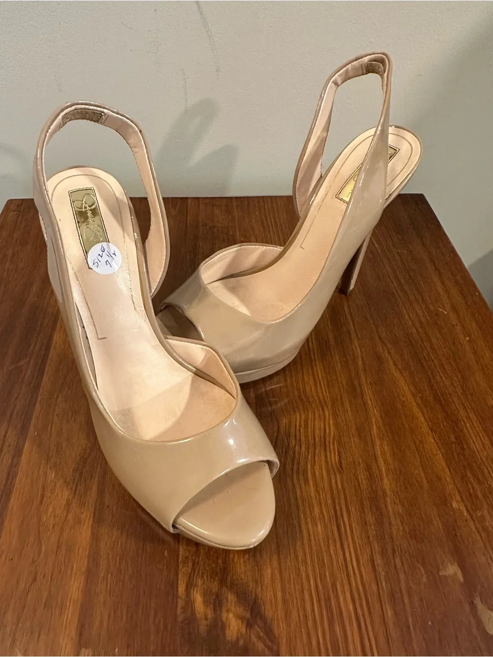 Jessica Simpson Sibilla Peep Toe Slingback Platform Pumps – Chai Latte – 7.5